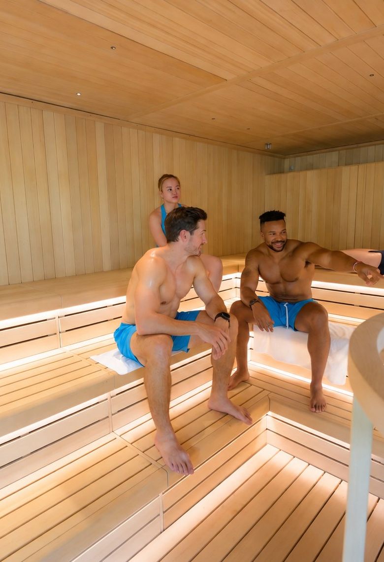Members chatting together in the Finnish sauna